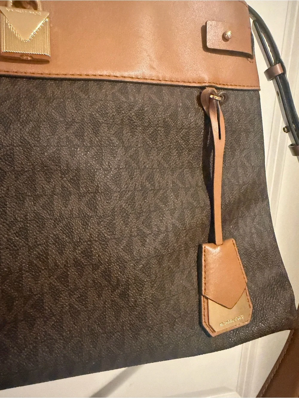 Michael Kors Brown Logo Tote with Tan Leather Trim